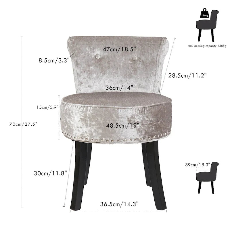 27.5 Tall Solid Wood Vanity Stool Chair - 27.5 H X 19 W X 11.8 D