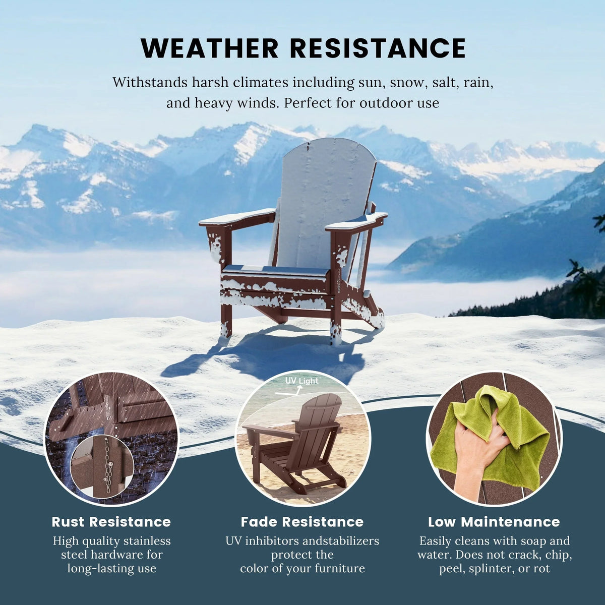 Polytrends Laguna Fade Resistant All Weather Outdoor Patio Folding Adirondack Chair