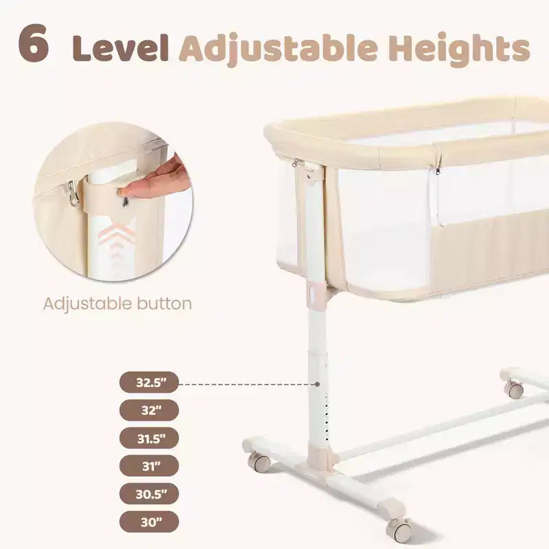 Baby Bassinet with Wheels ??Beige / Gray / Pink, Bedside Sleeper, for 1 Baby