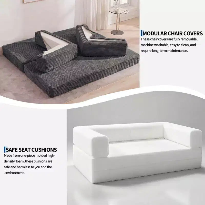 80.7 5-in-1 Convertible Sleeper Sofa Bed ??Corduroy, 1200 lbs, No Assembly