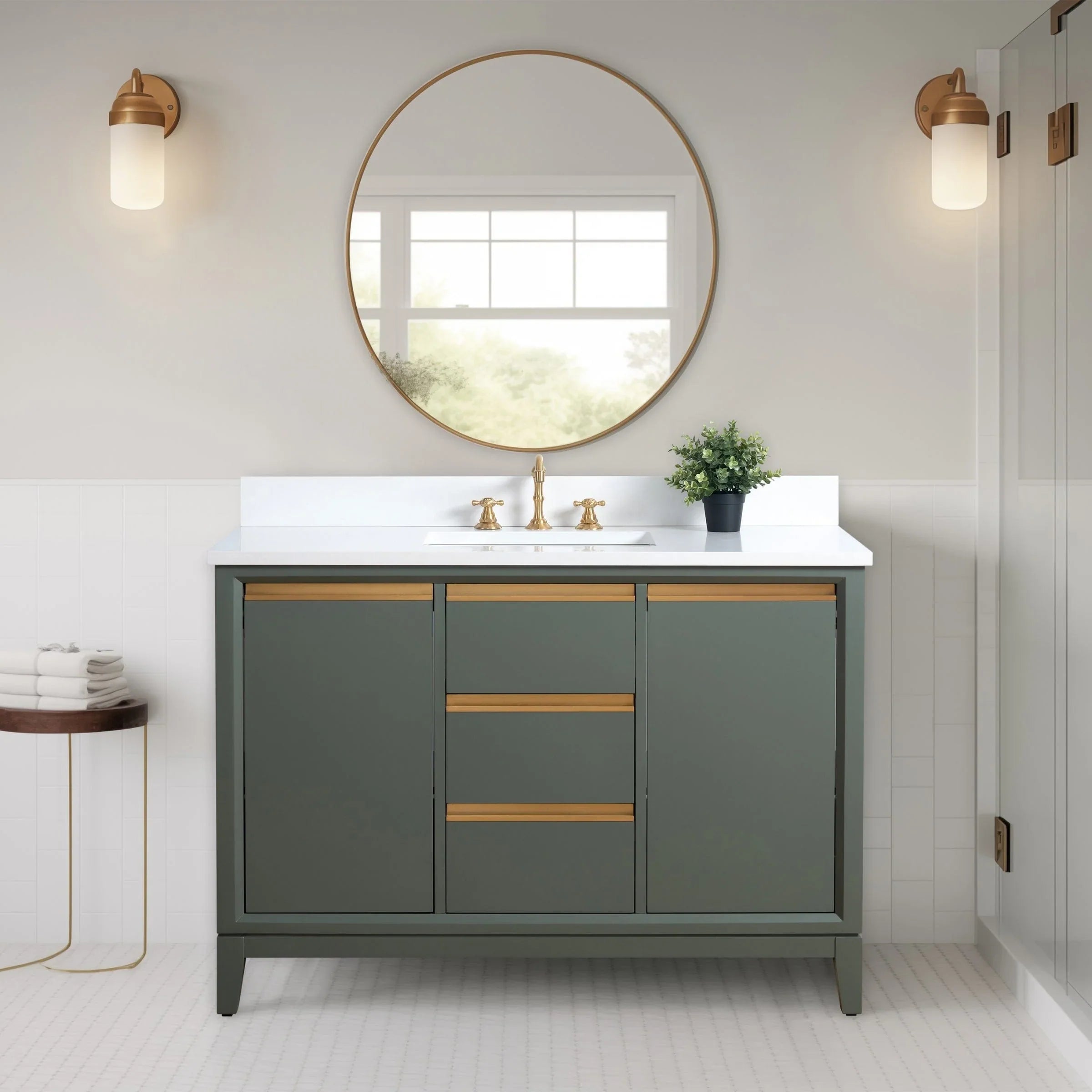 Vanity Art Bathroom Vanity with Ceramic Sink and Engineered Marble Top
