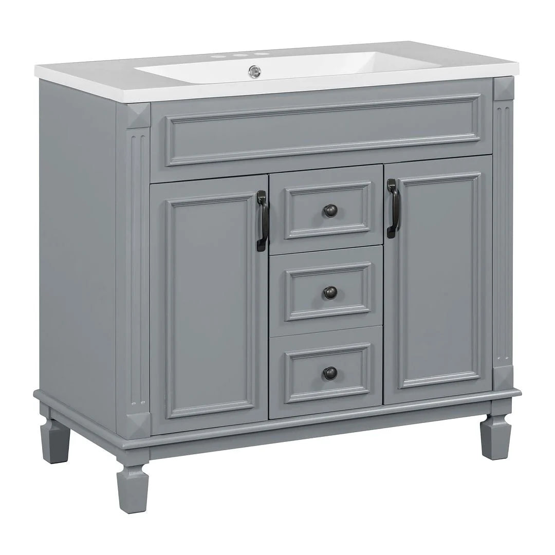 36'' Modern Bathroom Vanity with Top Sink and Mirror Cabinet,2 Doors and 2 Drawers
