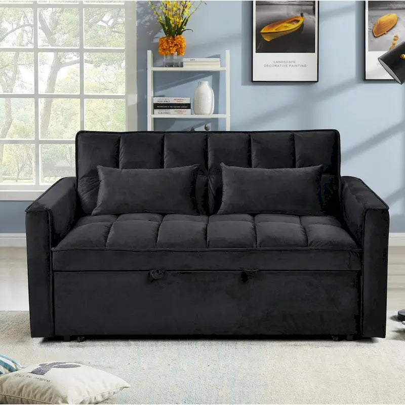 Modern Velvet Futon Loveseat with Reclining Backrest & Pockets, Seats 2 ââ‚?Dark Gray / Light Gray / Blue / Black