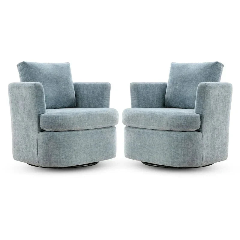 Modern Chenille Upholstered Swivel Accent Barrel Chair Set Modern Swivel Armchair for Living Room