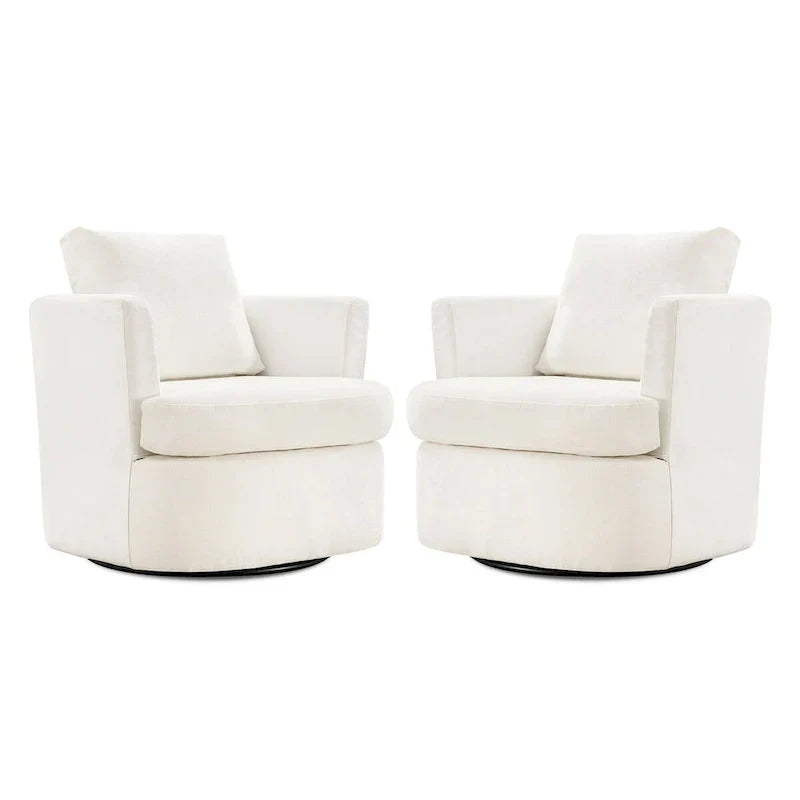 Modern Chenille Upholstered Swivel Accent Barrel Chair Set Modern Swivel Armchair for Living Room