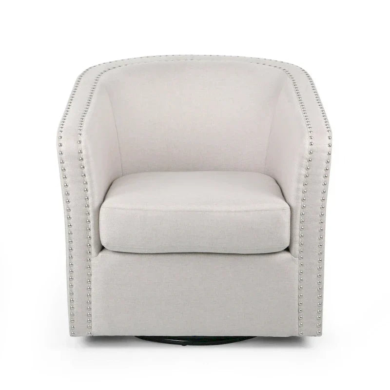 Swivel Accent Chair, Classic Round Barrel Style, Wheat Beige Fabric