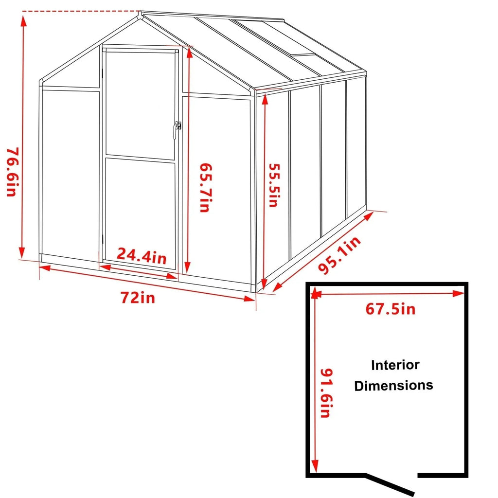 VEIKOUS Aluminum Walk-In Garden Greenhouse Kit with Adjustable Roof Vent and Lockable Door Grey
