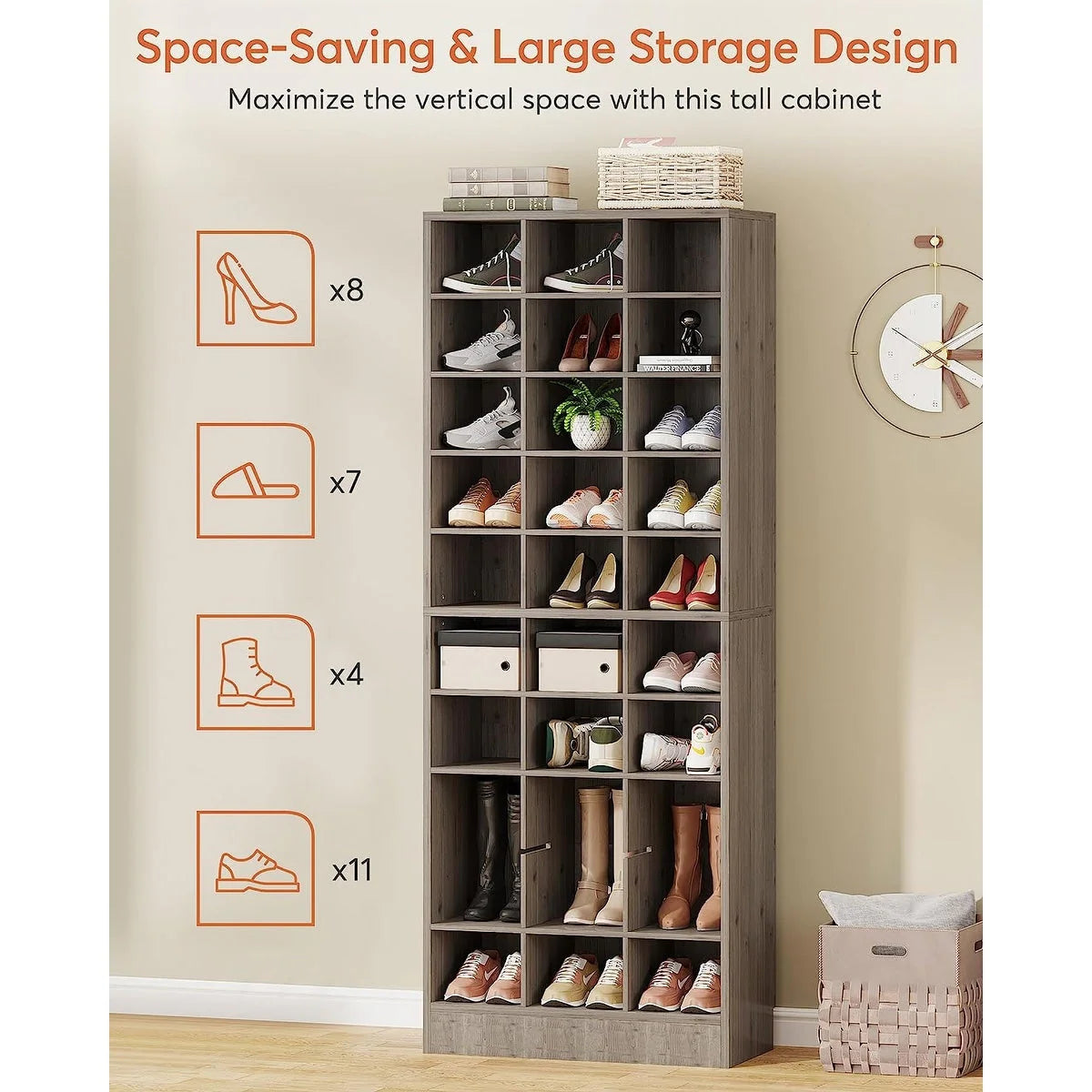 30 Pairs Tall Shoe Cabinet, 10 Tiers White Wooden Shoe Storage Rack for Closet, Entryway - 10-tier