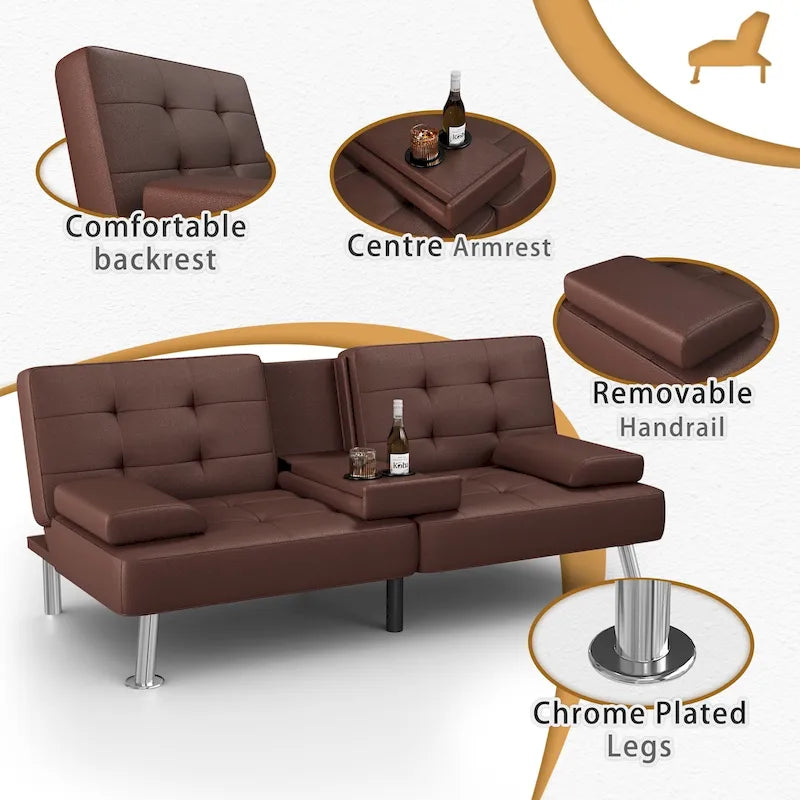 Homall Futon Sofa Bed Convertible Lounge Couch Sofa with Cupholders & Pillows