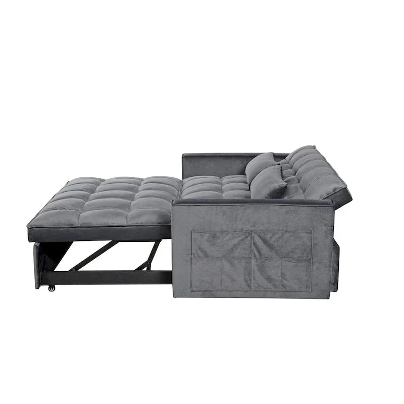 Modern Velvet Futon Loveseat with Reclining Backrest & Pockets, Seats 2 ââ‚?Dark Gray / Light Gray / Blue / Black