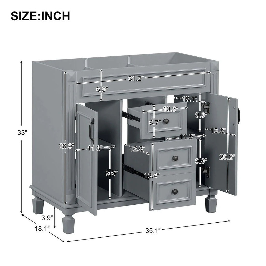 36'' Modern Bathroom Vanity with Top Sink and Mirror Cabinet,2 Doors and 2 Drawers