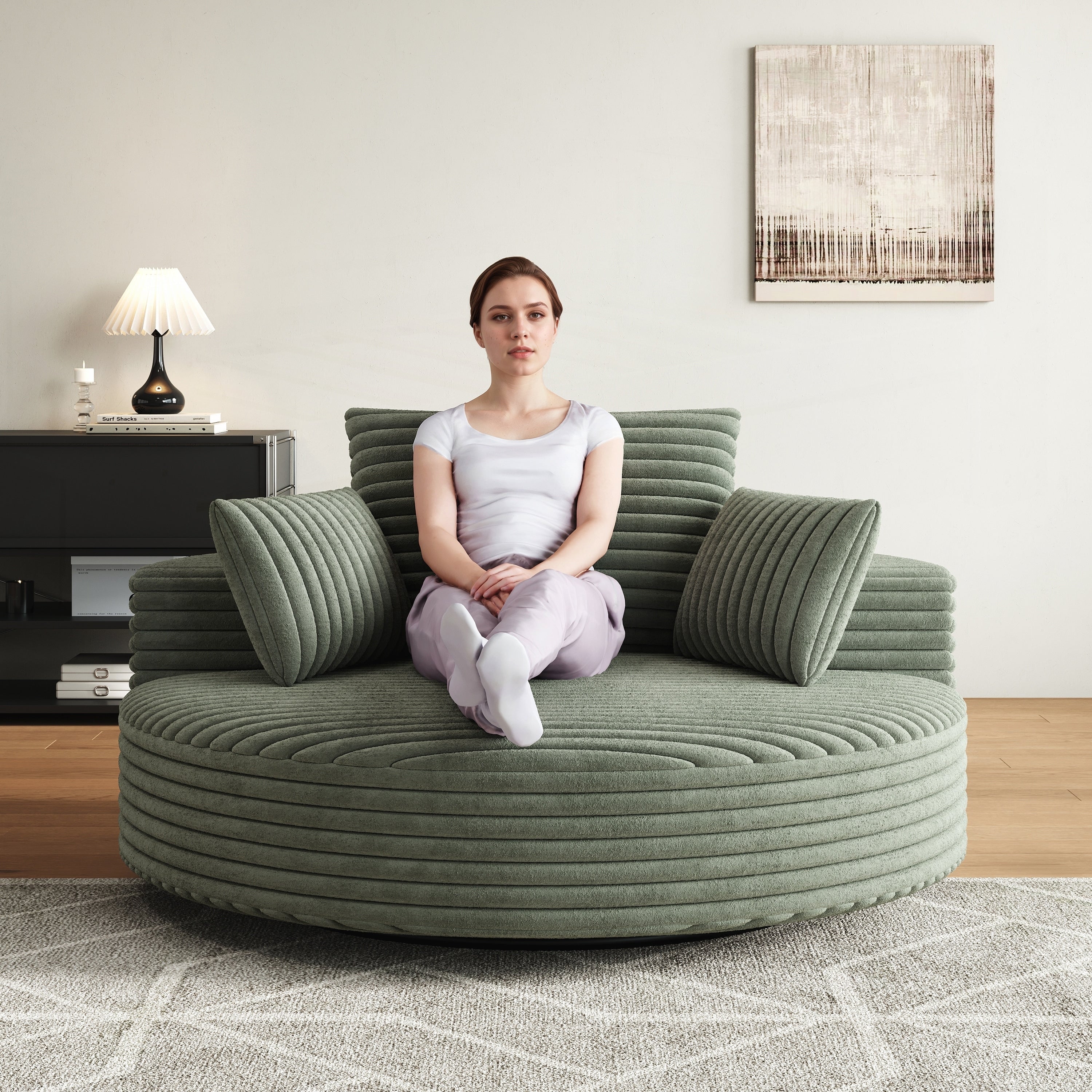 Corduroy Chenille Foam Single Swivel Chair