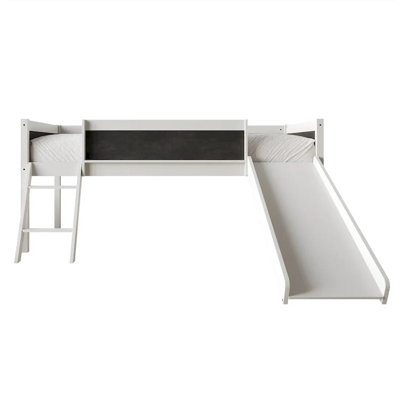 CraftPorch Classic Twin Low Loft Bed with Chalkboard, Slide and Ladder