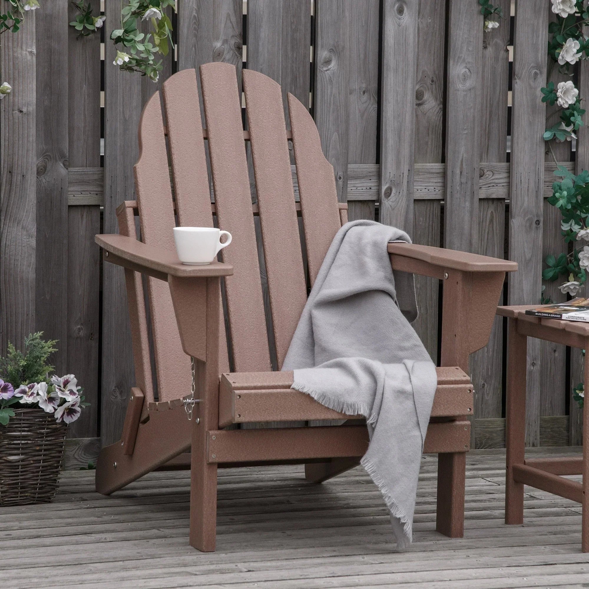 Folding Adirondack Chair, HDPE Outdoor All Weather Plastic Lounge Beach Chairs for Patio Deck and Lawn Furniture