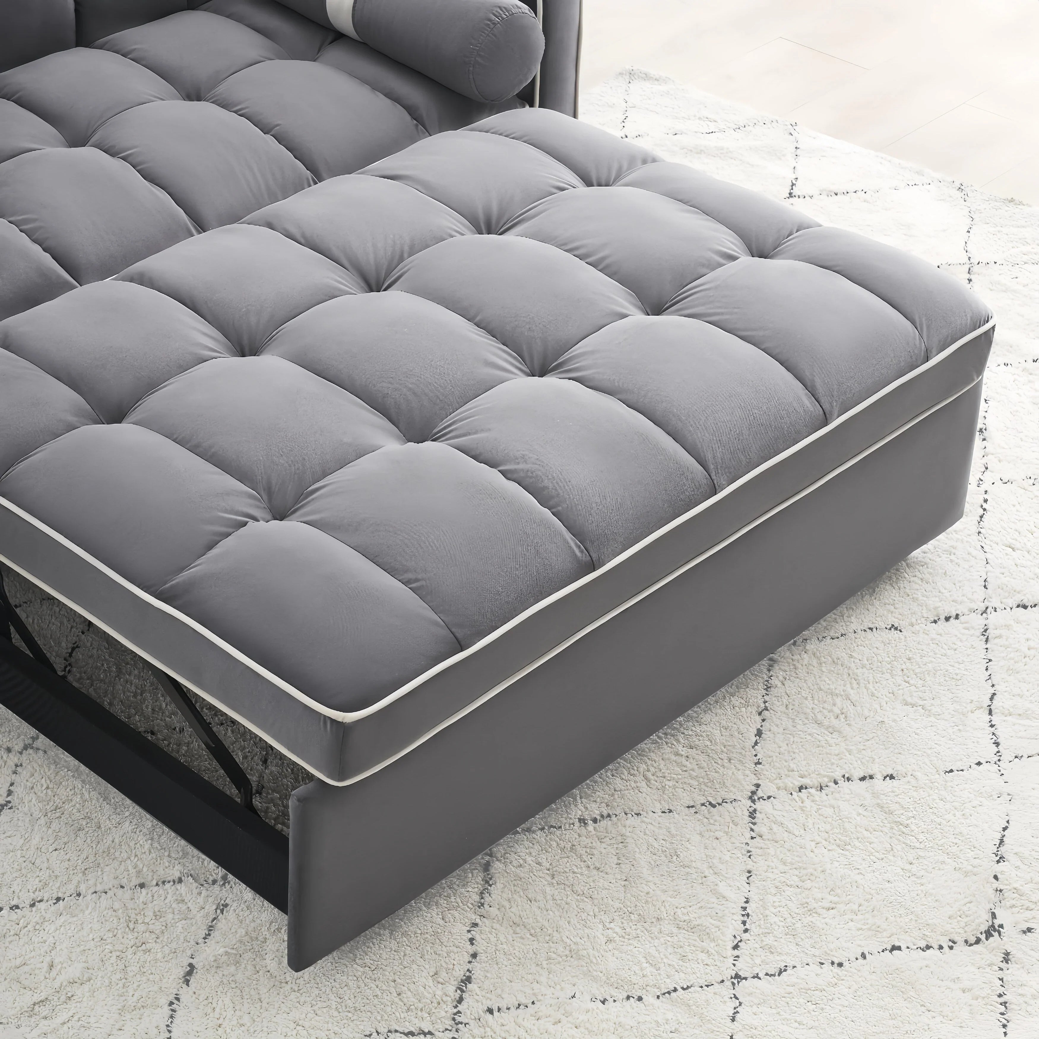 Velvet Convertible 55'' 2-Seater Sleeper Sofa with Pull-Out Bed, Adjustable Recline, Side Pockets, and Phone Holder