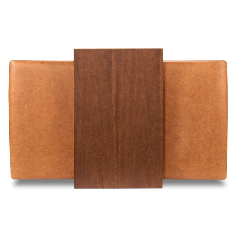Poly & Bark Jarmo Ottoman with Adjustable Walnut Table - Full Grain Genuine Italian Leather