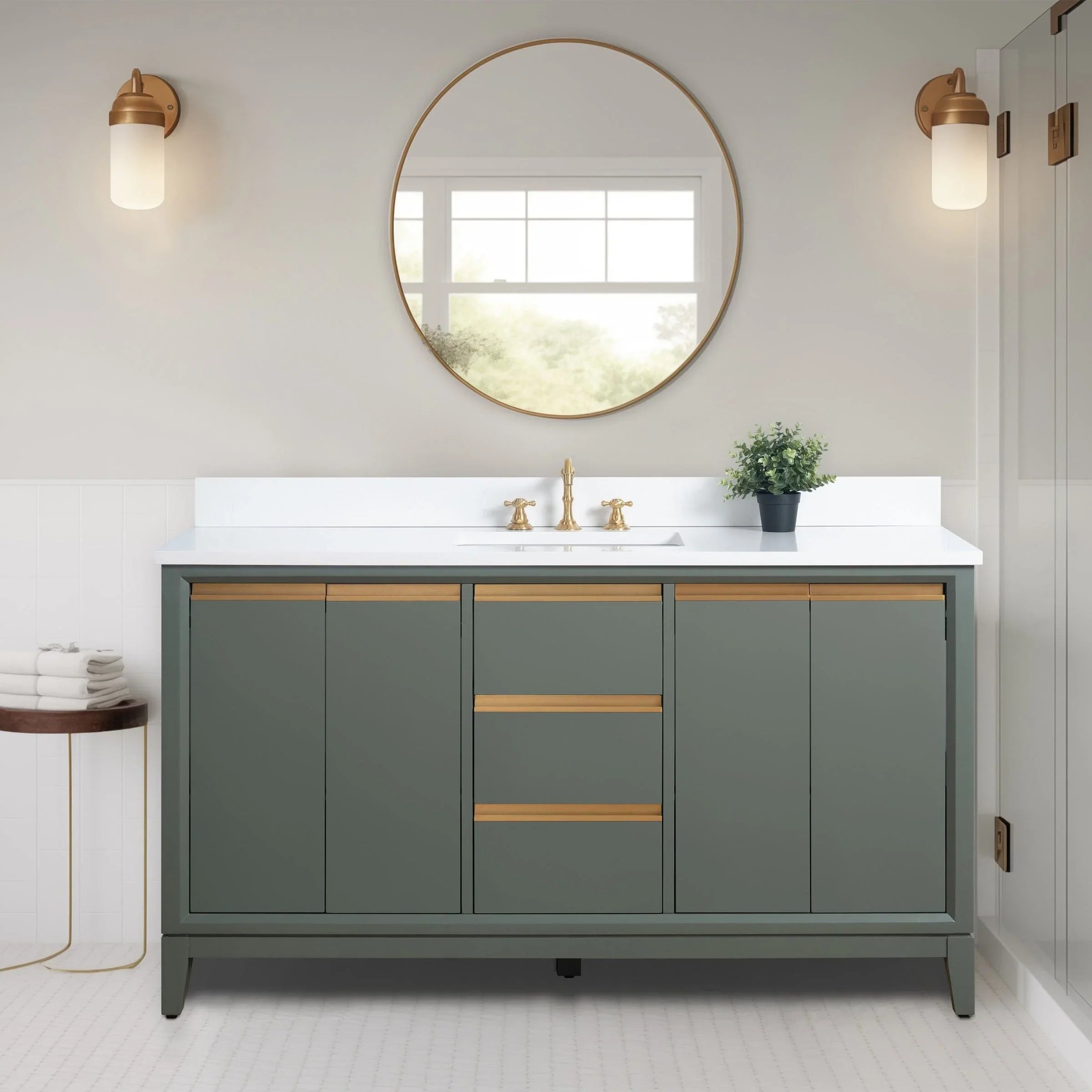 Vanity Art Bathroom Vanity with Ceramic Sink and Engineered Marble Top