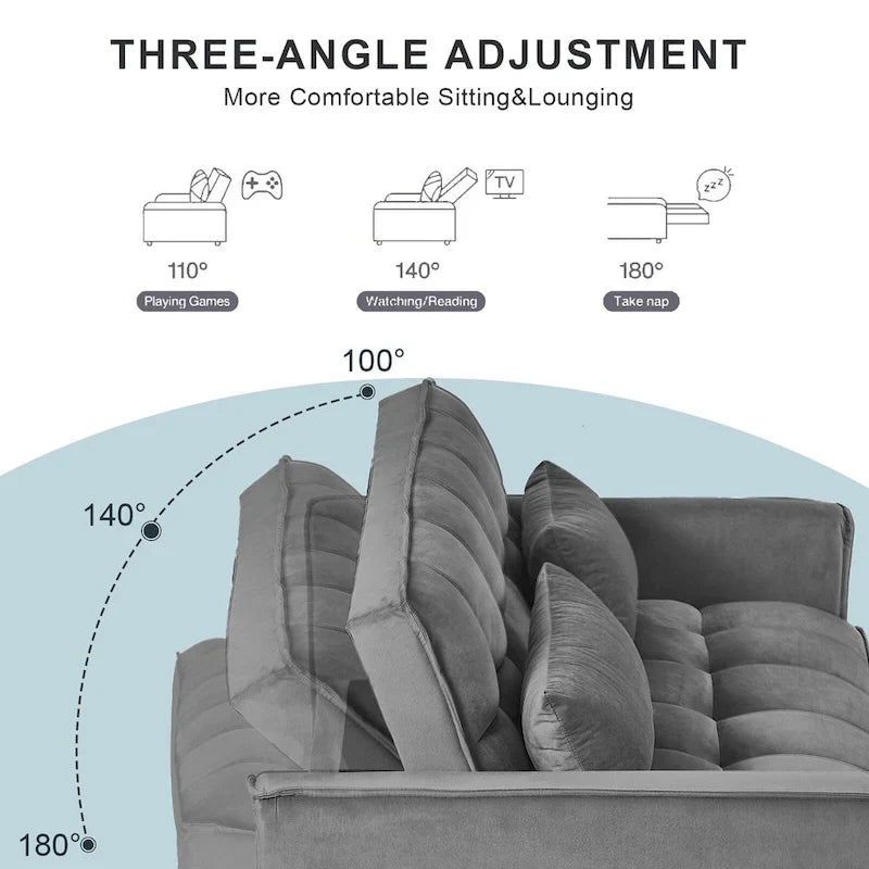 Modern Velvet Futon Loveseat with Reclining Backrest & Pockets, Seats 2 ââ‚?Dark Gray / Light Gray / Blue / Black