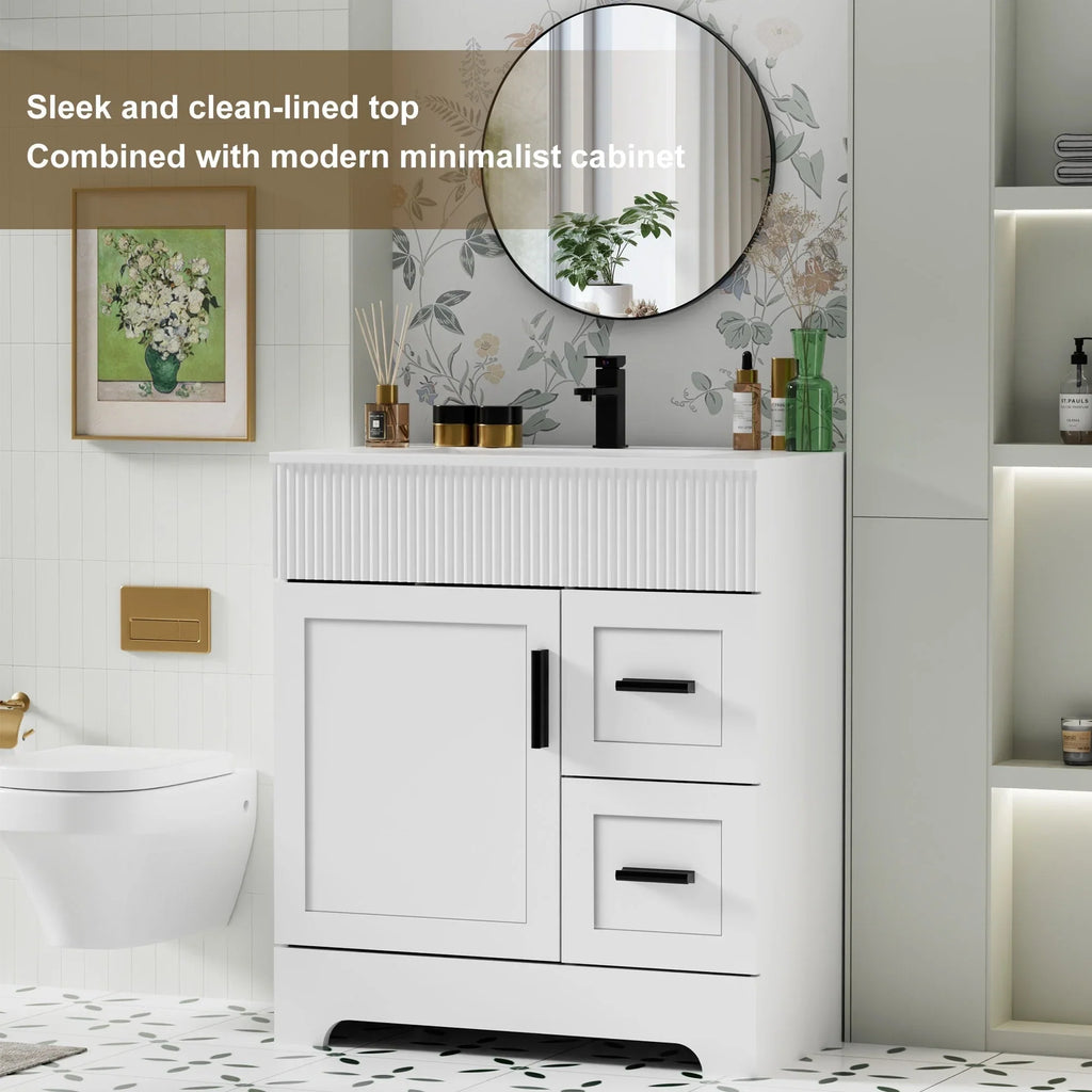Wavy Line 30/36/48 Bathroom Vanity Set with Sink & Faucet