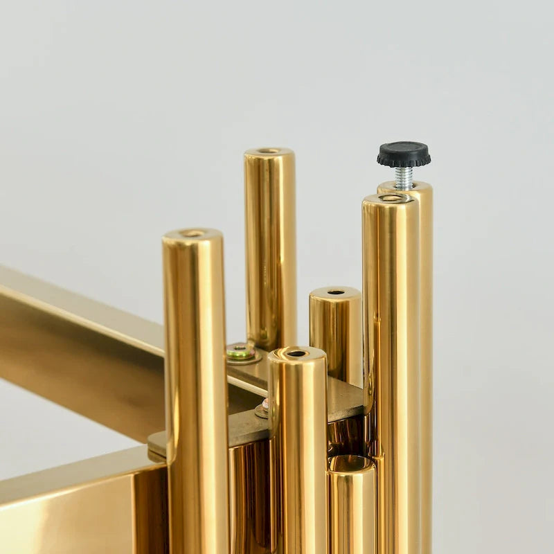 Narrow 2-tier Console Table with Gold Finished Metal Frame and Tempered Glass Top