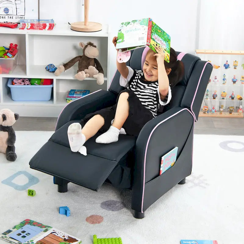 Gymax Kids Recliner Chair Ergonomic Leather Sofa Armchair w/Footrest