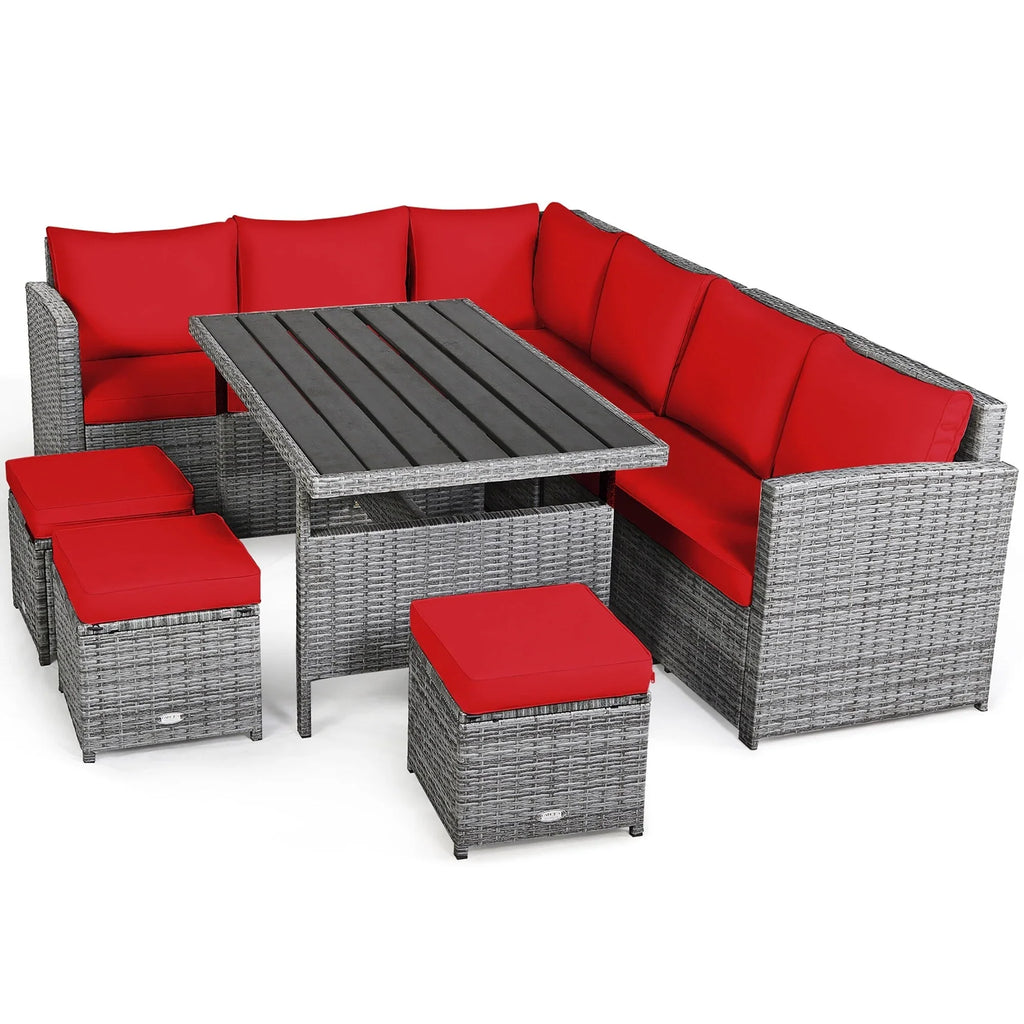 Costway 7 PCS Patio Rattan Dining Set Sectional Sofa Couch Ottoman - See Details