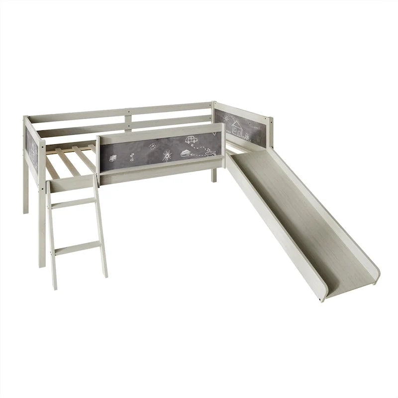 CraftPorch Classic Twin Low Loft Bed with Chalkboard, Slide and Ladder