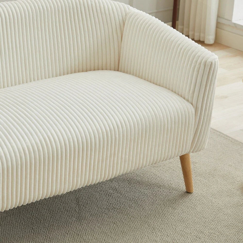 Corduroy Fabric Upholstered 2-Seat Sofa with Wooden Walnut Legs