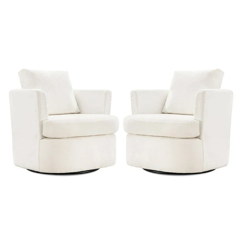 Modern Chenille Upholstered Swivel Accent Barrel Chair Set Modern Swivel Armchair for Living Room