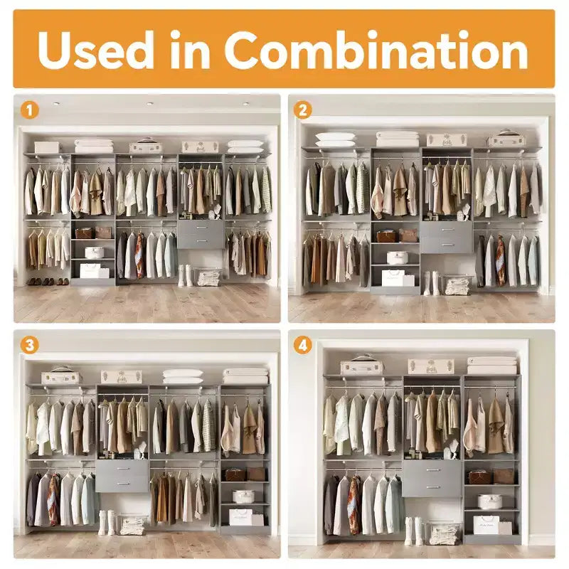 Freestanding Closet System with 8 Hannging Rods and Drawers, Hanging Closet Organizer with 10 Shelves