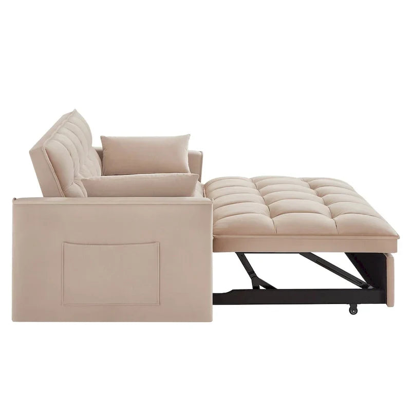 4 in1 Loveseat Sofa Bed with Armrests & Storage Pockets, Multi-Function Tufted Pull-out Sofa Bed with Adjustable Backrest