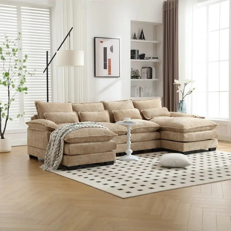 Sectional Sofa Cloud Couch for Living Room, Modern Chenille/Boucle U Shaped Couch, Comfy Modular Sofa Sleeper with Double Chaise