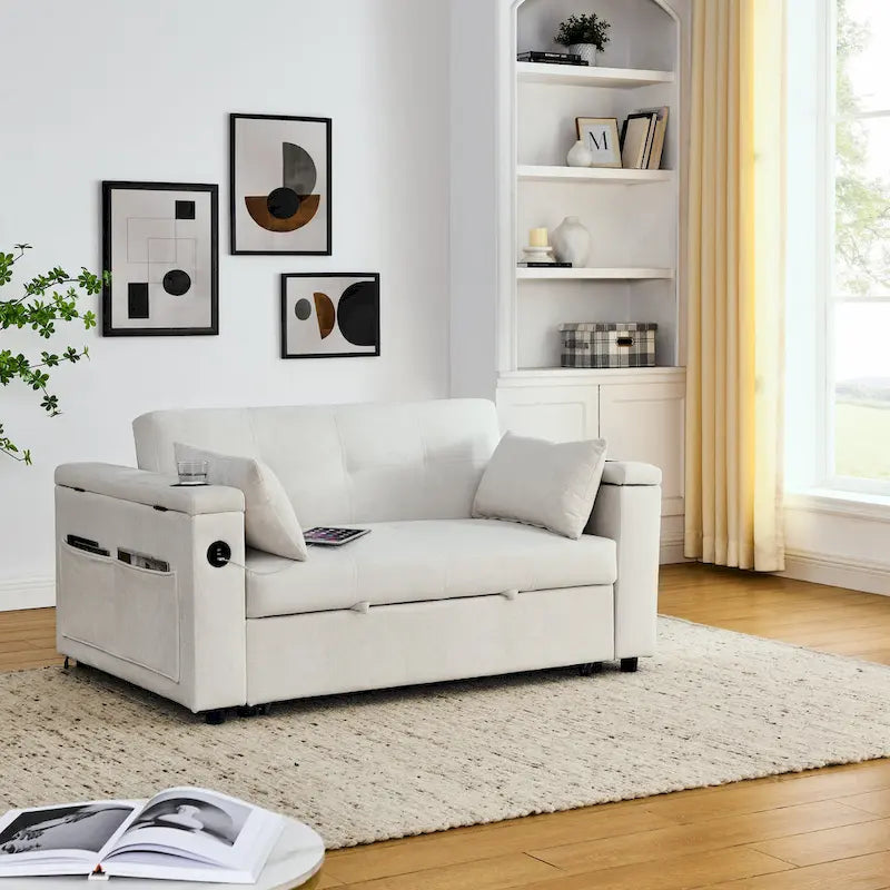 54 Pull-Out Sleeper Sofa Bed Double Seat Recliner Sofa Bed