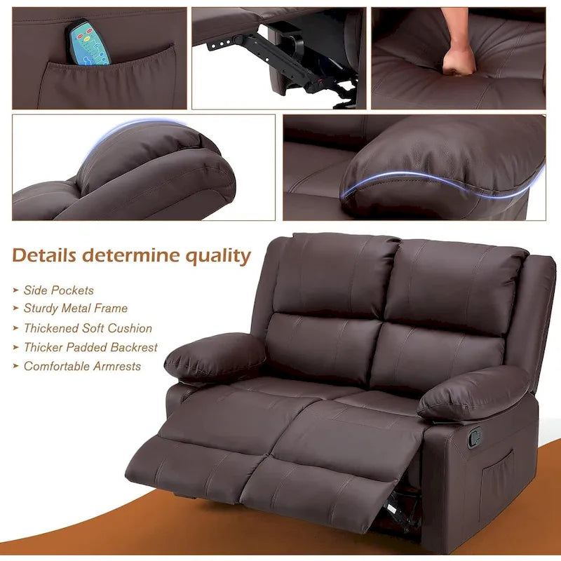 2-Seater Recliner Loveseat with Heat and Massage Function