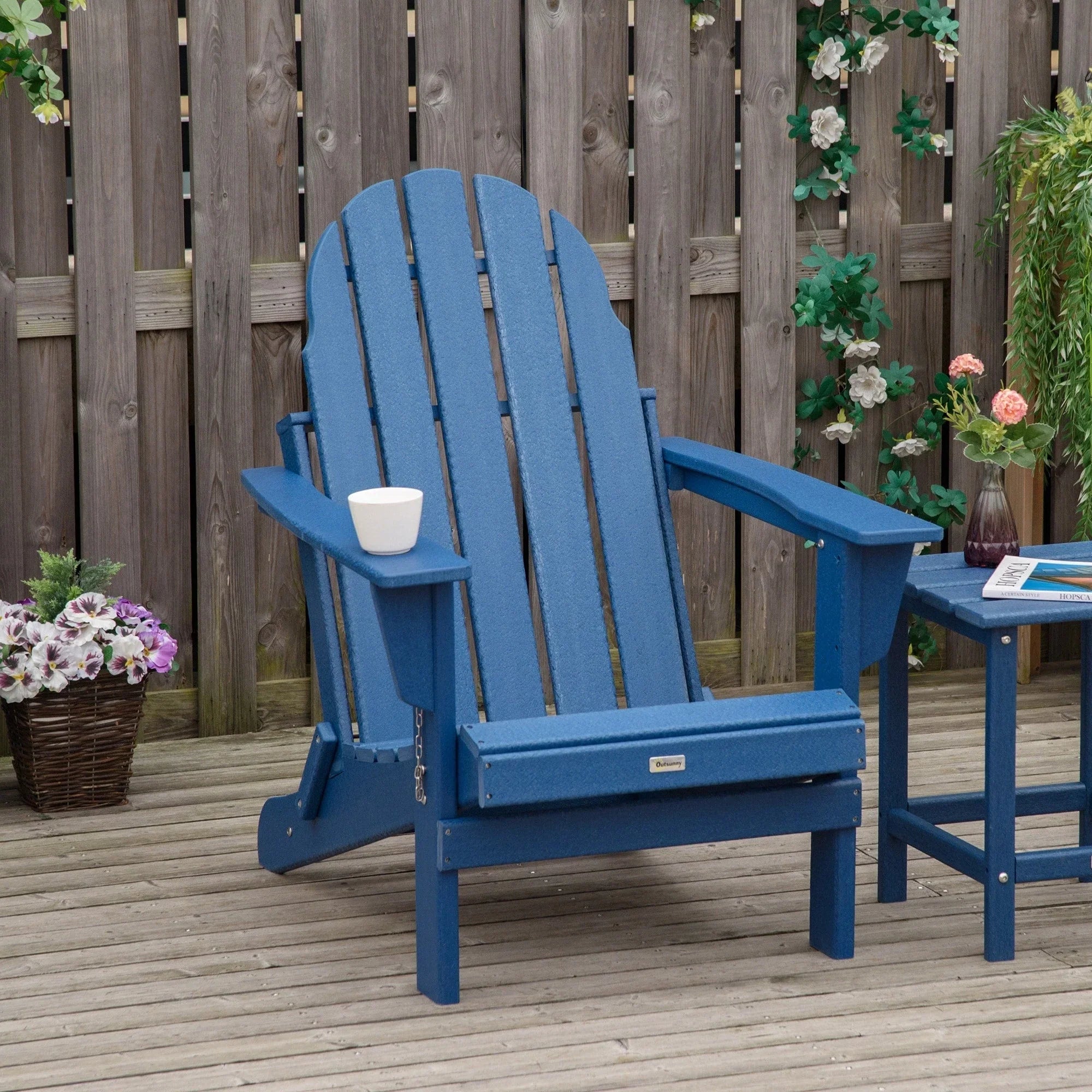 Folding Adirondack Chair, HDPE Outdoor All Weather Plastic Lounge Beach Chairs for Patio Deck and Lawn Furniture