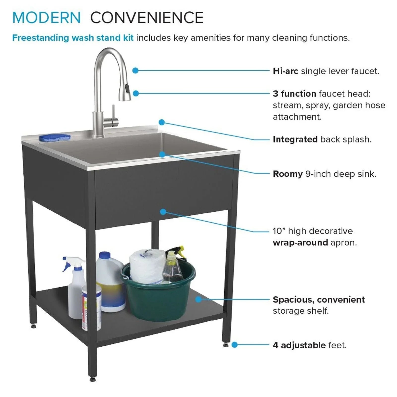24-in W x 22-in D x 35-in H Stainless Steel Laundry Sink and Wash Stand