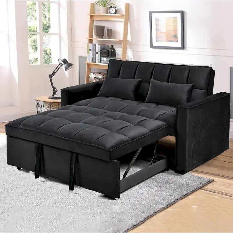 Modern Velvet Futon Loveseat with Reclining Backrest & Pockets, Seats 2 ââ‚?Dark Gray / Light Gray / Blue / Black