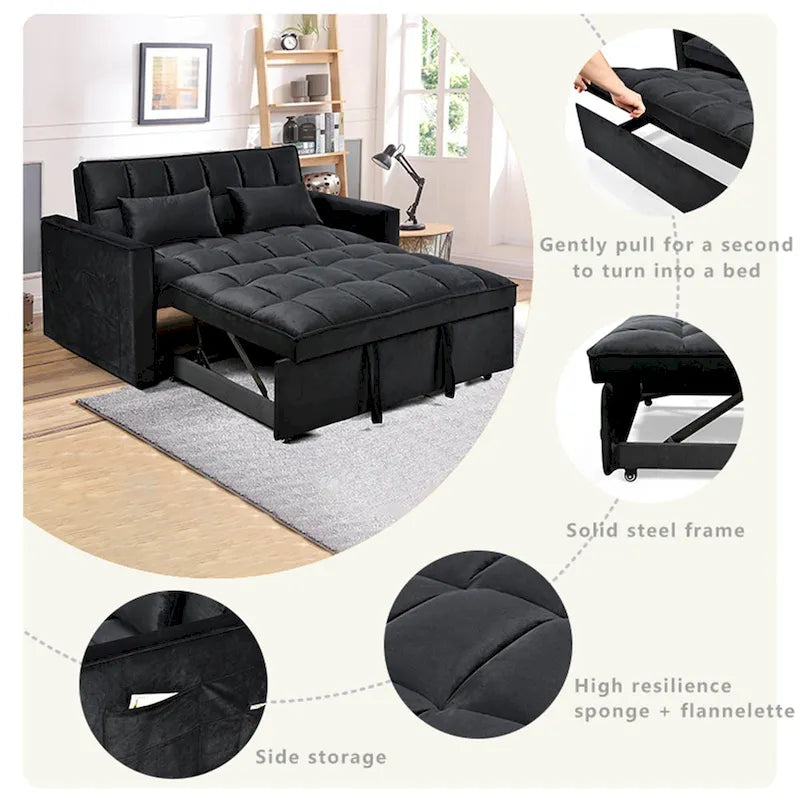 Modern Velvet Futon Loveseat with Reclining Backrest & Pockets, Seats 2 ââ‚?Dark Gray / Light Gray / Blue / Black
