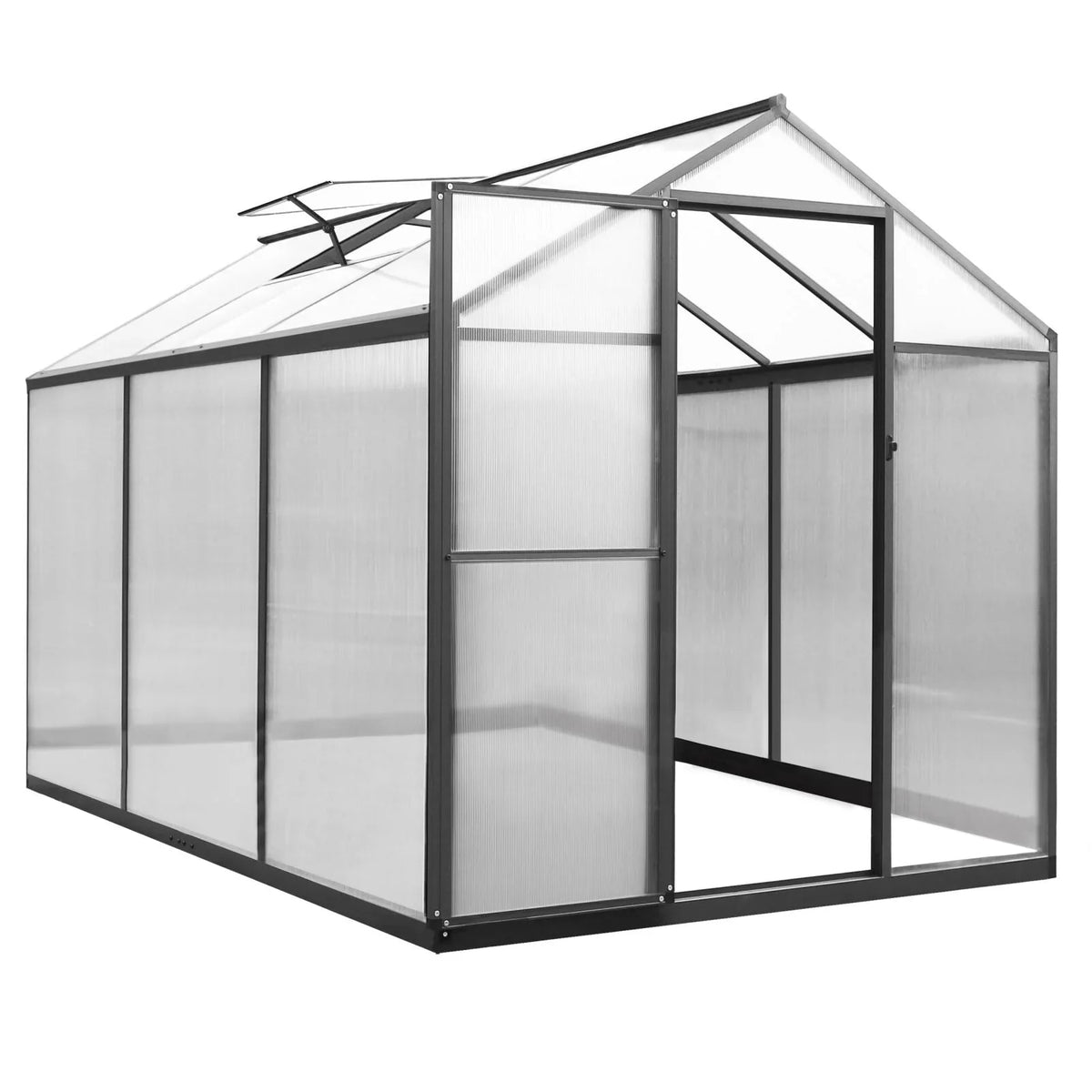 VEIKOUS Aluminum Walk-In Garden Greenhouse Kit with Adjustable Roof Vent and Lockable Door Grey