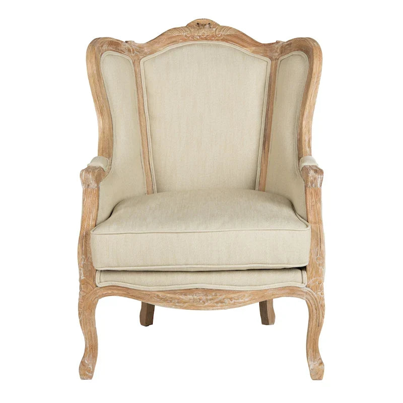 Kali Oak Natural Linen Wing Chair - 34Wx34Dx40H