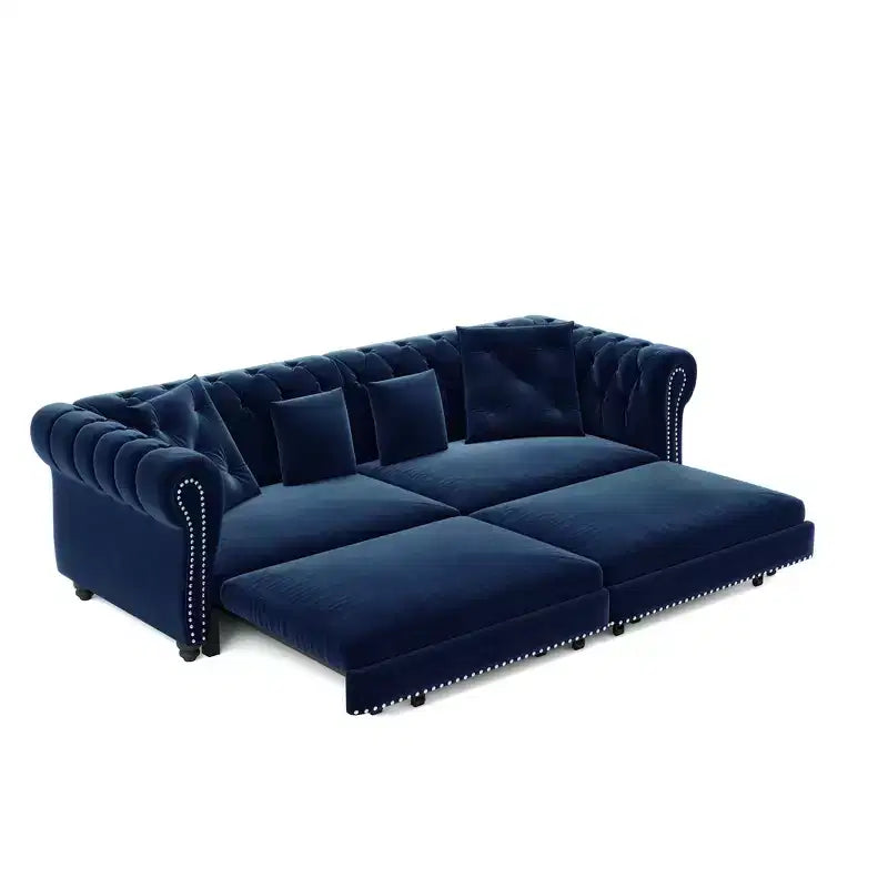 Whisen Velvet 3-in-1 King Size Pull-Out Sofa Bed & Convertible Sleeper Sofa with Movable Ottoman, Tufted Design