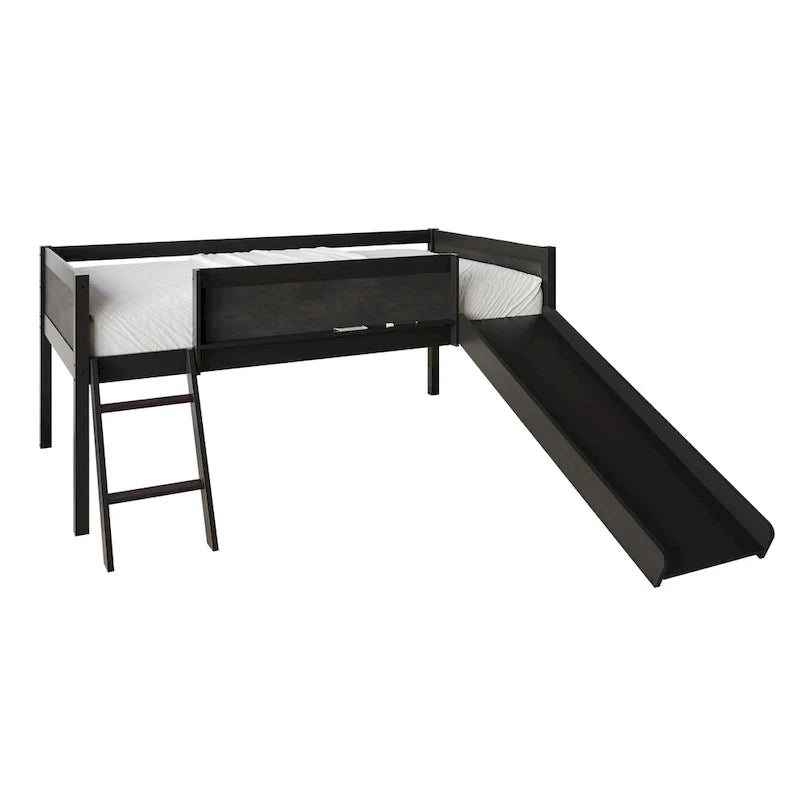 CraftPorch Classic Twin Low Loft Bed with Chalkboard, Slide and Ladder