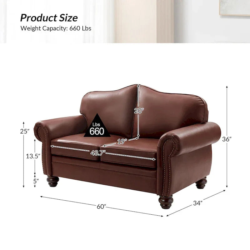 Transitional Genuine Leather Sofa With Tufted Back