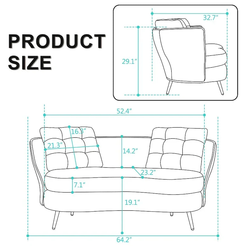 Velvet Loveseat Sofa with Golden Metal Legs for Living Room