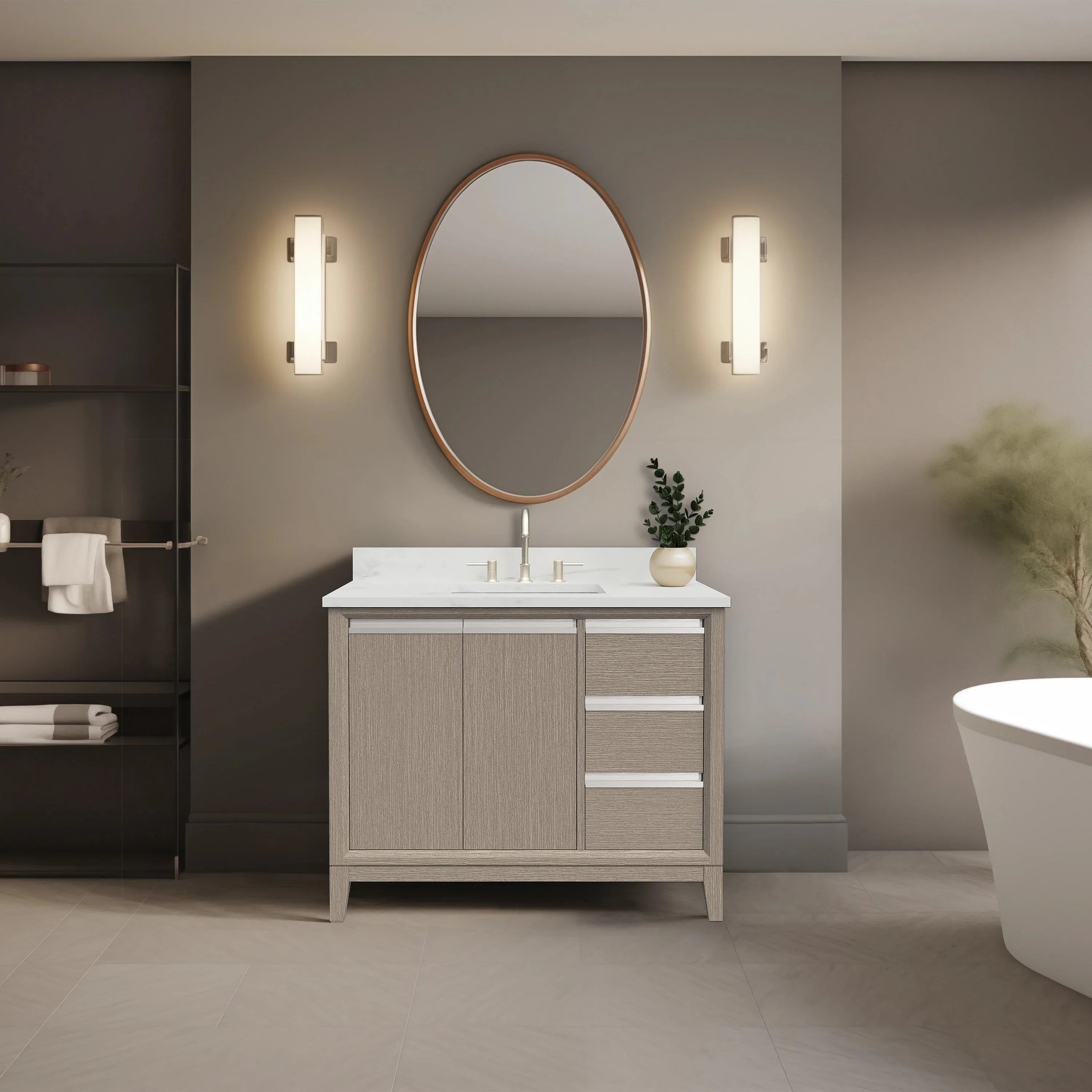 Vanity Art Bathroom Vanity with Ceramic Sink and Engineered Marble Top