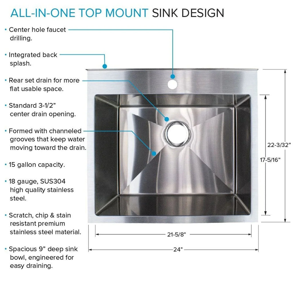24-in W x 22-in D x 35-in H Stainless Steel Laundry Sink and Wash Stand