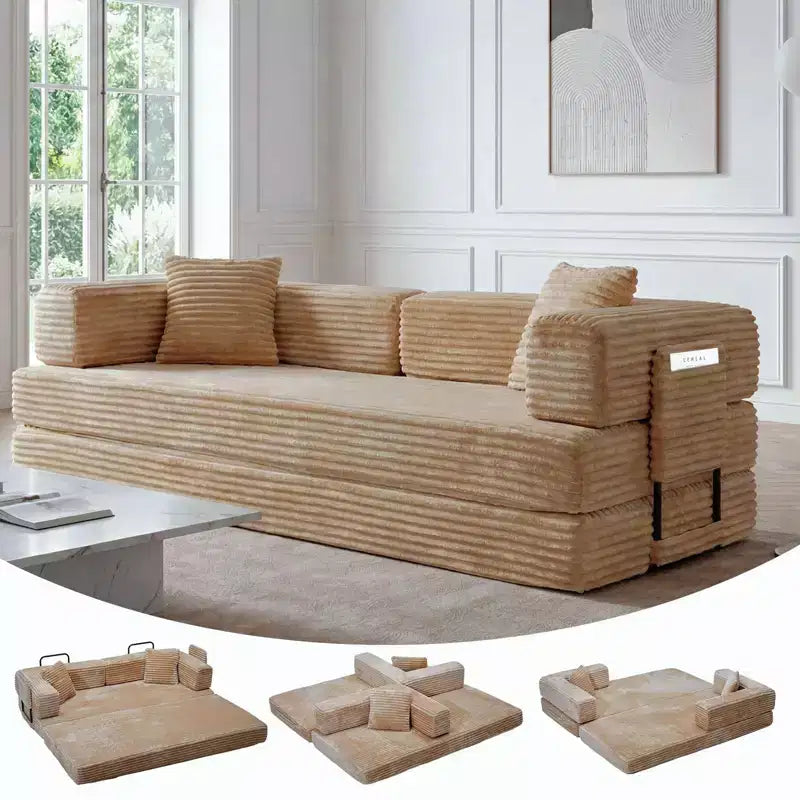 80.7 5-in-1 Convertible Sleeper Sofa Bed ??Corduroy, 1200 lbs, No Assembly