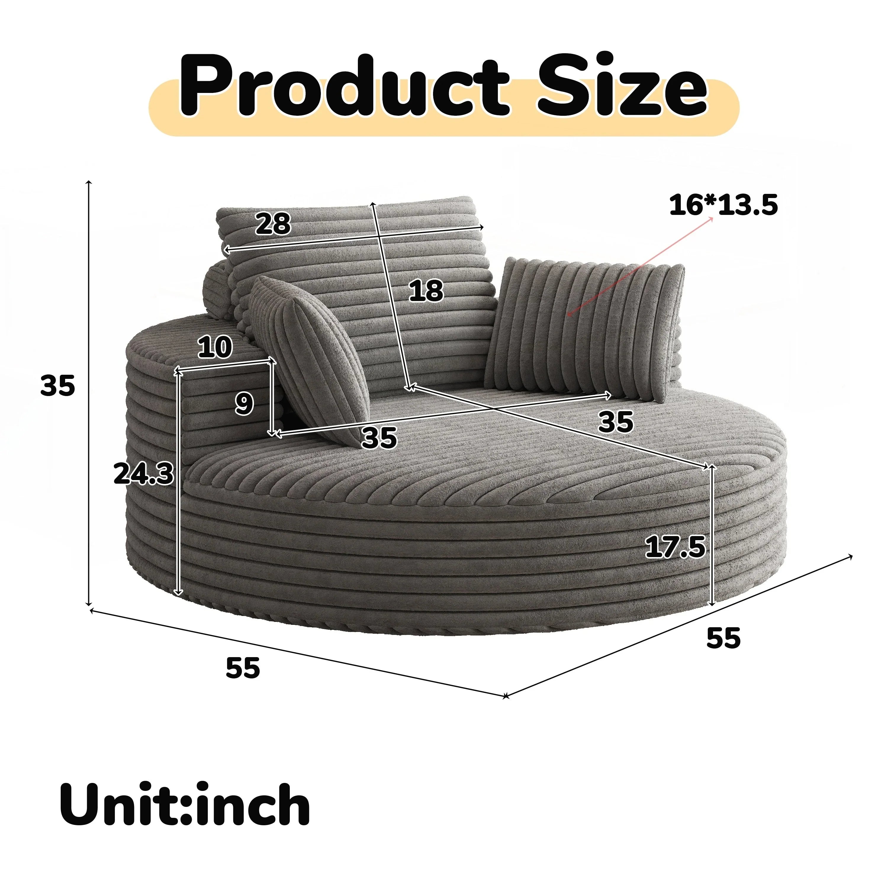 Corduroy Chenille Foam Single Swivel Chair