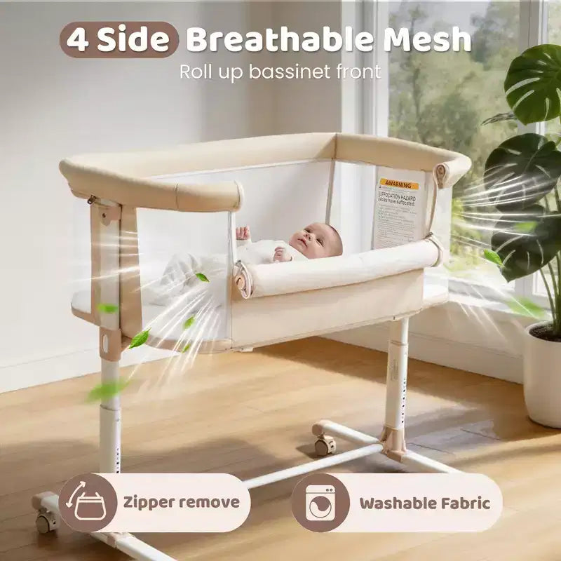 Baby Bassinet with Wheels ??Beige / Gray / Pink, Bedside Sleeper, for 1 Baby