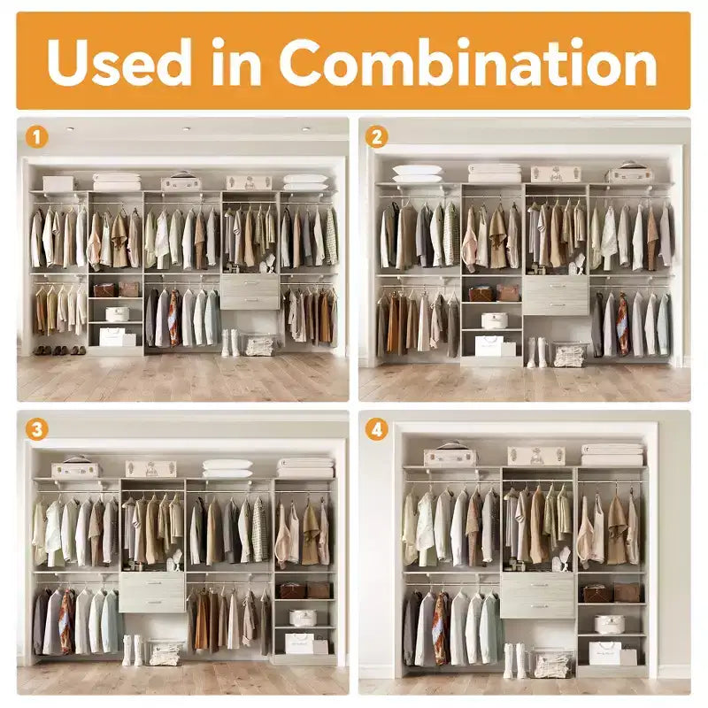 Freestanding Closet System with 8 Hannging Rods and Drawers, Hanging Closet Organizer with 10 Shelves